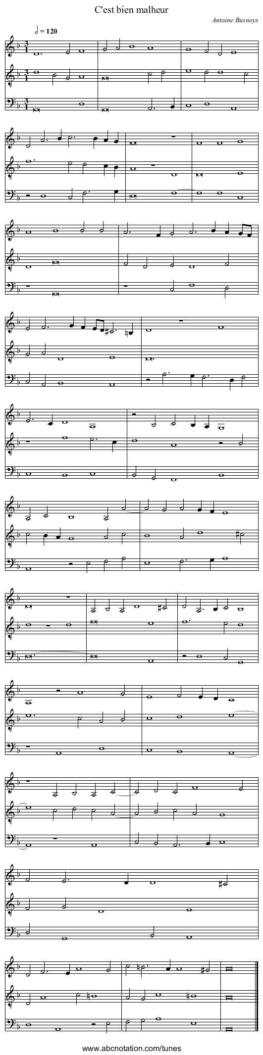 C'est bien malheur - staff notation