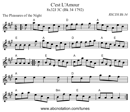 C'est L'Amour - staff notation