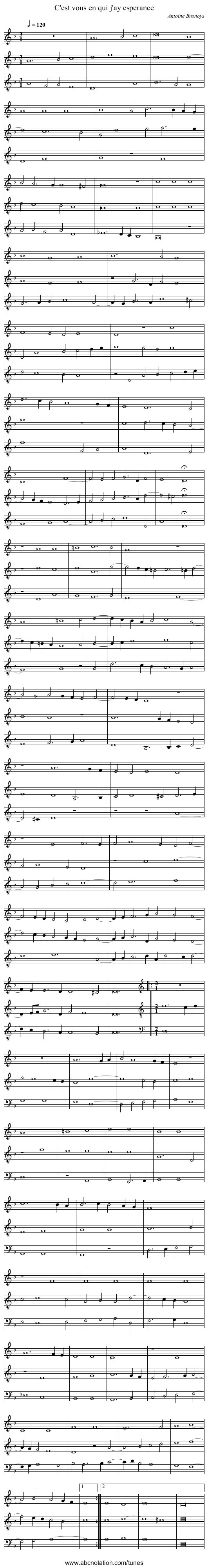 C'est vous en qui j'ay esperance - staff notation