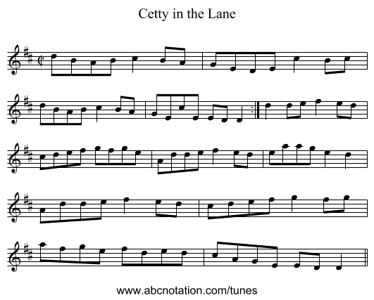 Cetty in the Lane - staff notation