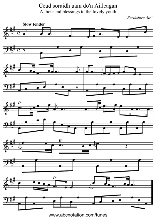 Ceud soraidh uam do'n Ailleagan - staff notation