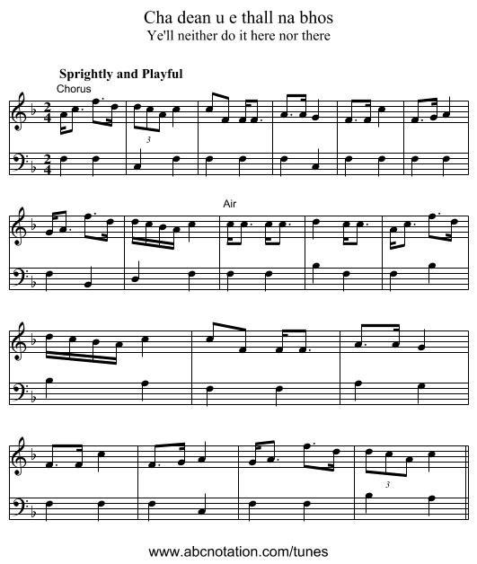 Cha dean u e thall na bhos - staff notation