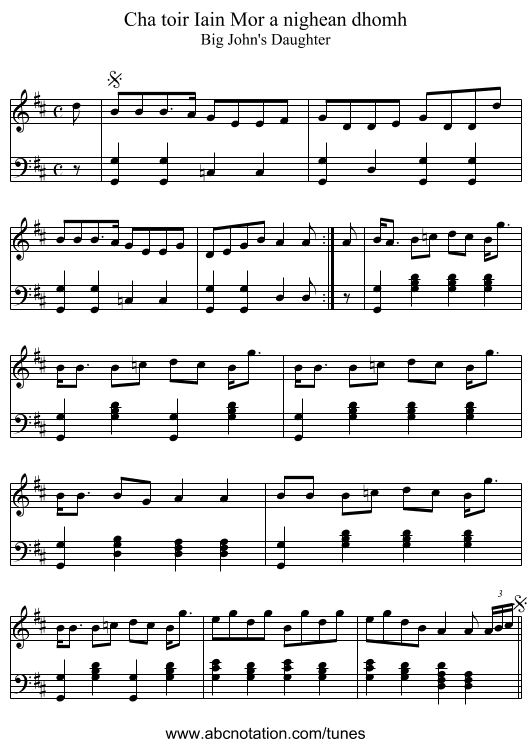 Cha toir Iain Mor a nighean dhomh - staff notation