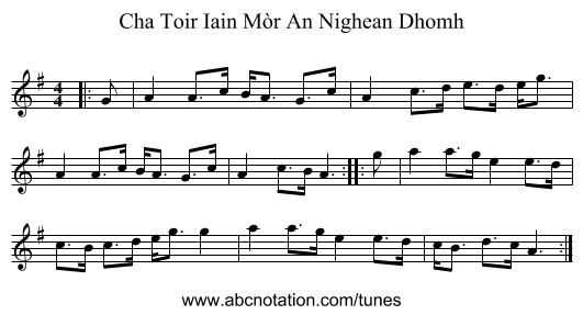 Cha Toir Iain Mòr An Nighean Dhomh - staff notation