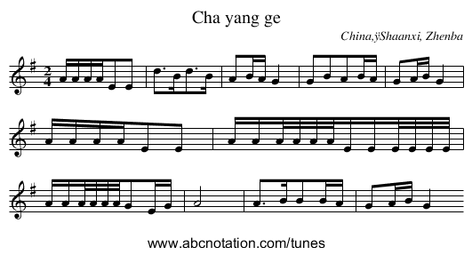 Cha yang ge - staff notation