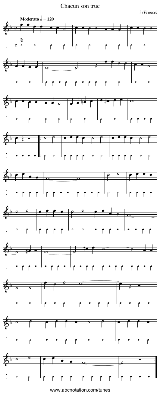 Chacun son truc - staff notation