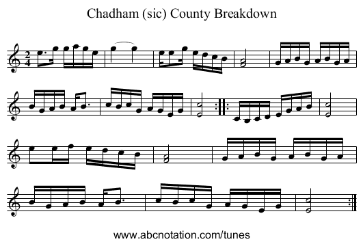 Chadham (sic) County Breakdown - staff notation