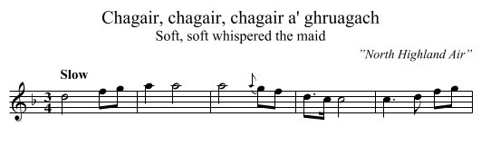 Chagair, chagair, chagair a' ghruagach - staff notation