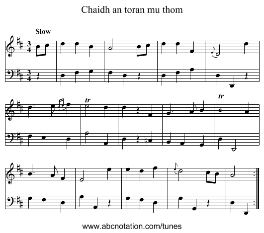 Chaidh an toran mu thom - staff notation