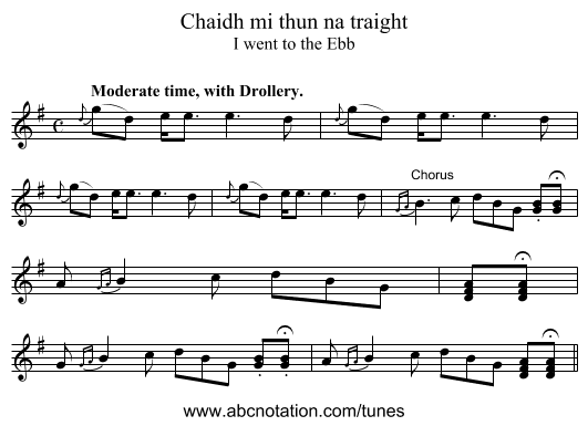 Chaidh mi thun na traight - staff notation