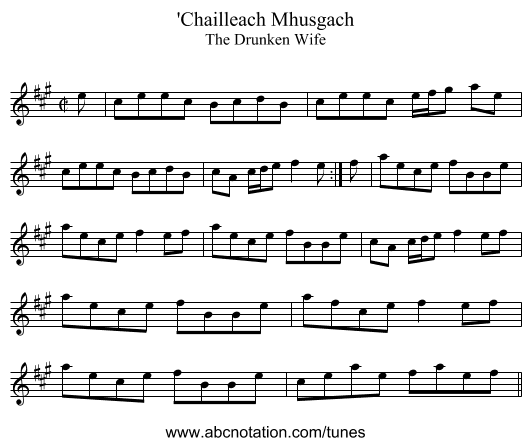 'Chailleach Mhusgach - staff notation