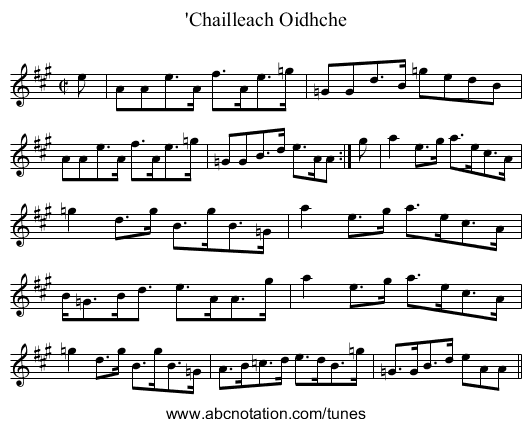 'Chailleach Oidhche - staff notation
