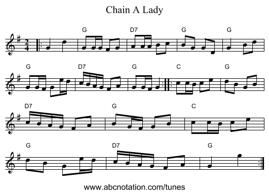 Chain A Lady - staff notation
