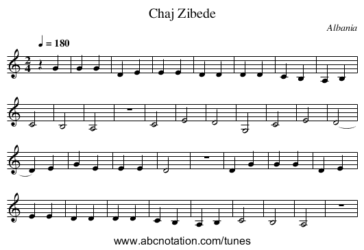 Chaj Zibede - staff notation