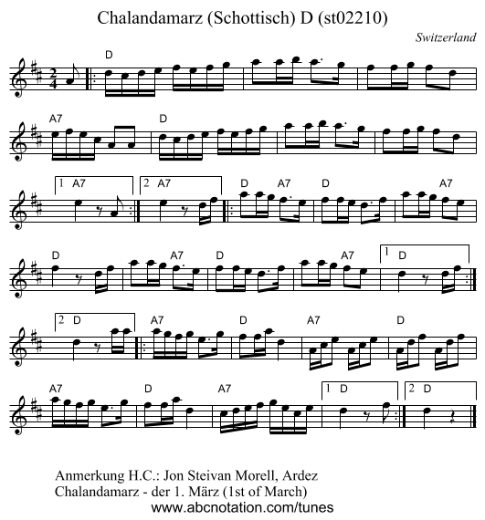 Chalandamarz (Schottisch) D (st02210) - staff notation