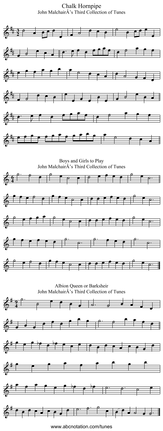 Chalk Hornpipe - staff notation