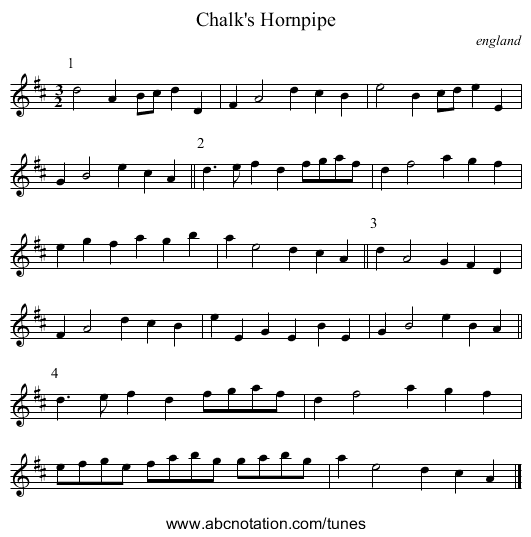 Chalk's Hornpipe - staff notation