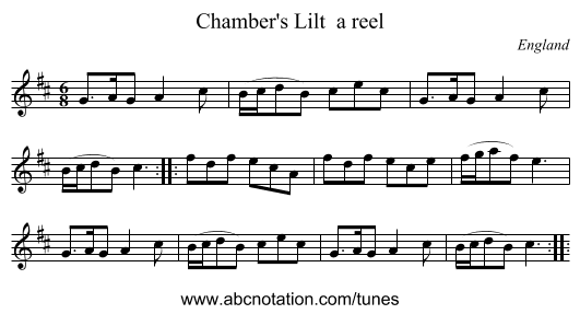 Chamber's Lilt  a reel - staff notation