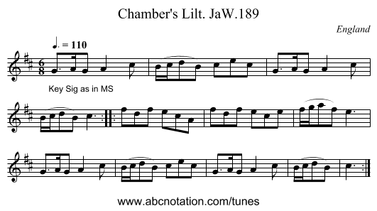 Chamber's Lilt. JaW.189 - staff notation