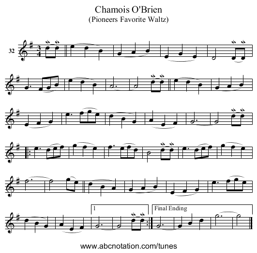 Chamois O'Brien - staff notation