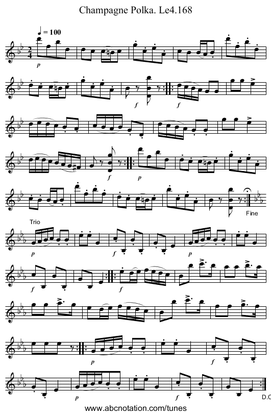Champagne Polka. Le4.168 - staff notation