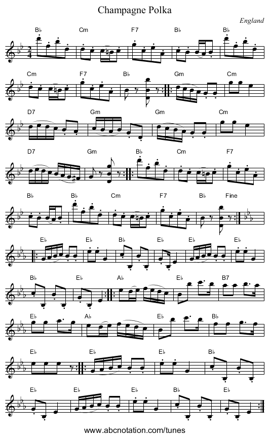 Champagne Polka - staff notation