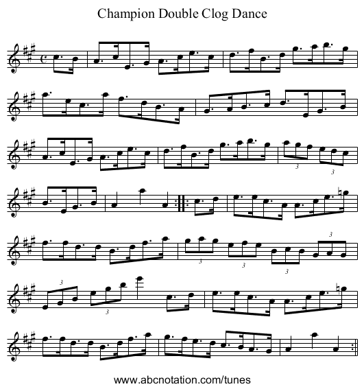 Champion Double Clog Dance - staff notation