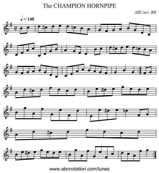 CHAMPION HORNPIPE, The - staff notation