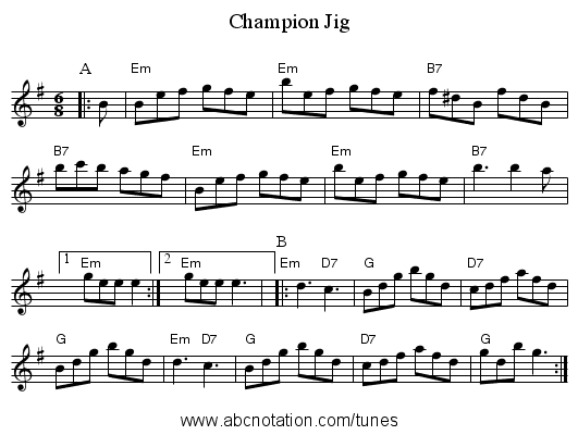 Champion Jig - staff notation