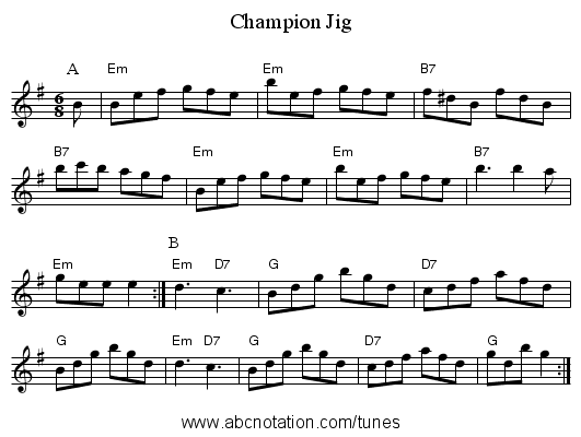 Champion Jig - staff notation