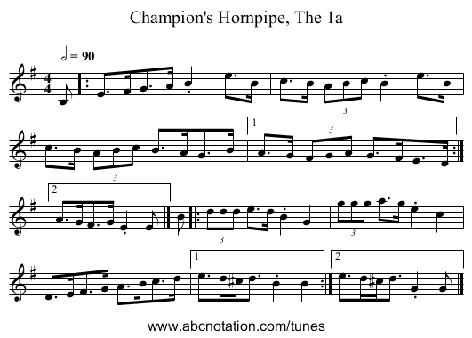 Champion's Hornpipe, The 1a - staff notation