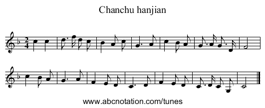 Chanchu hanjian - staff notation
