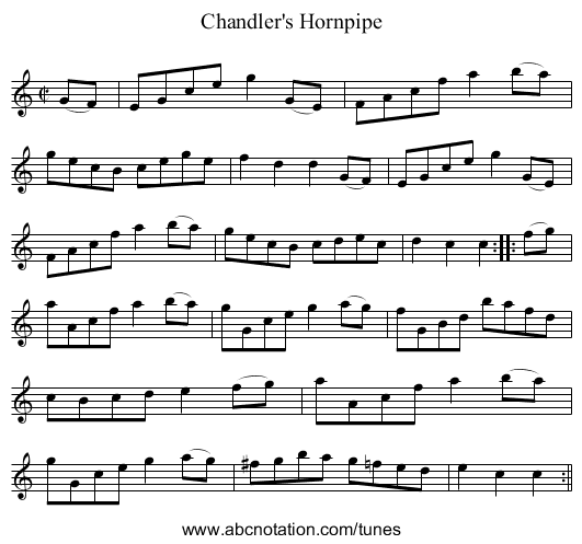 Chandler's Hornpipe - staff notation