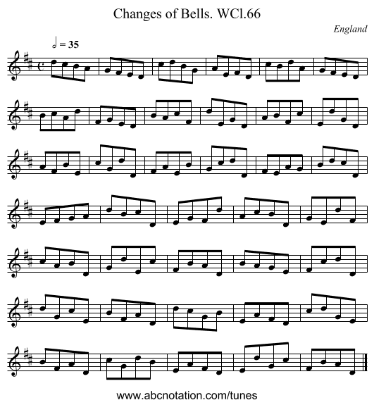 Changes of Bells. WCl.66 - staff notation