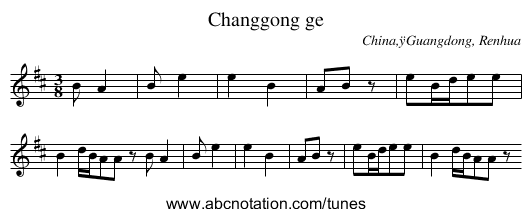 Changgong ge - staff notation