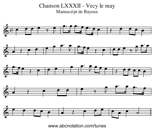 Chanson LXXXII - Vecy le may - staff notation