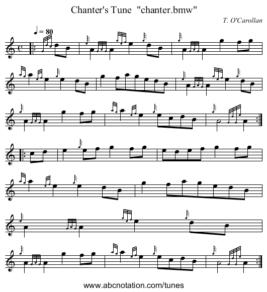 Chanter's Tune  chanter.bmw - staff notation