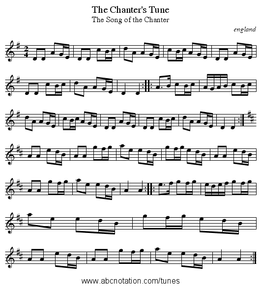 Chanter's Tune, The - staff notation