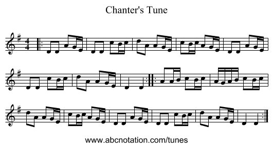 Chanter's Tune - staff notation