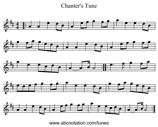 Chanter's Tune - staff notation