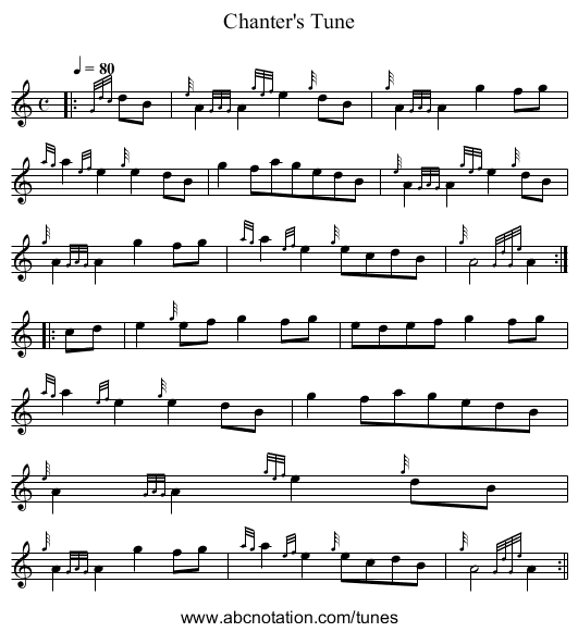 Chanter's Tune - staff notation