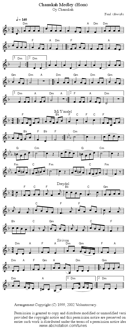 Chanukah Medley (Hora) - staff notation