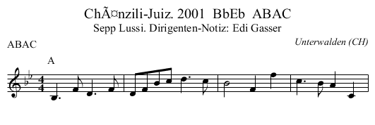 ChÃ¤nzili-Juiz. 2001  BbEb  ABAC - staff notation