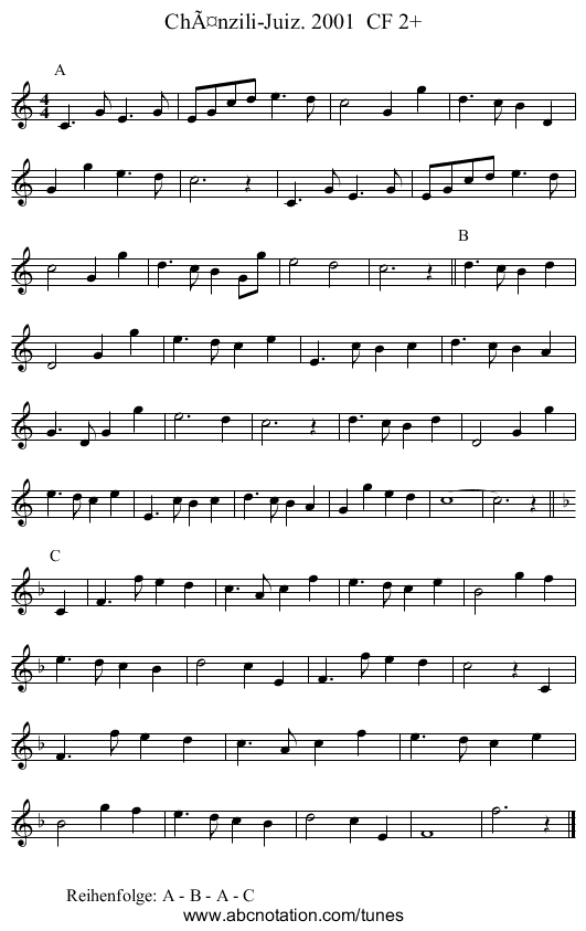 Chänzili-Juiz. 2001 CF 2+ - staff notation