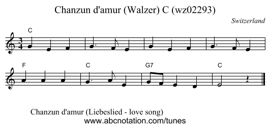 Chanzun d'amur (Walzer) C (wz02293) - staff notation