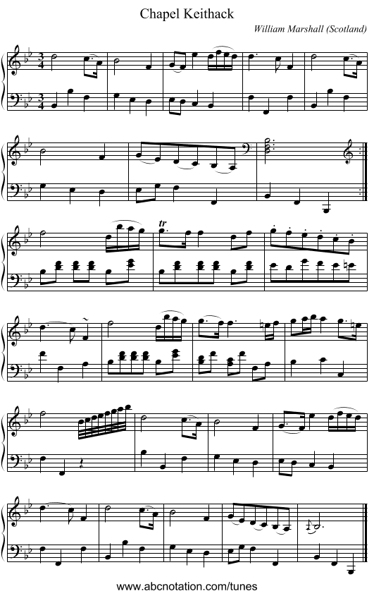 Chapel Keithack - staff notation