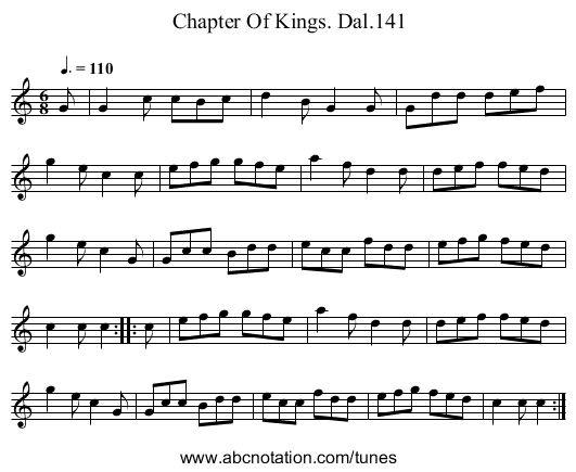 Chapter Of Kings. Dal.141 - staff notation