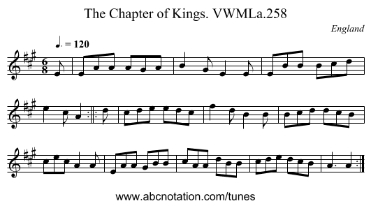 Chapter of Kings. VWMLa.258, The - staff notation