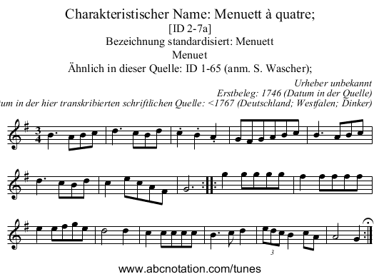 Charakteristischer Name: Menuett à quatre; - staff notation