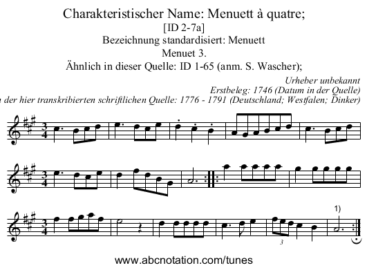 Charakteristischer Name: Menuett à quatre; - staff notation